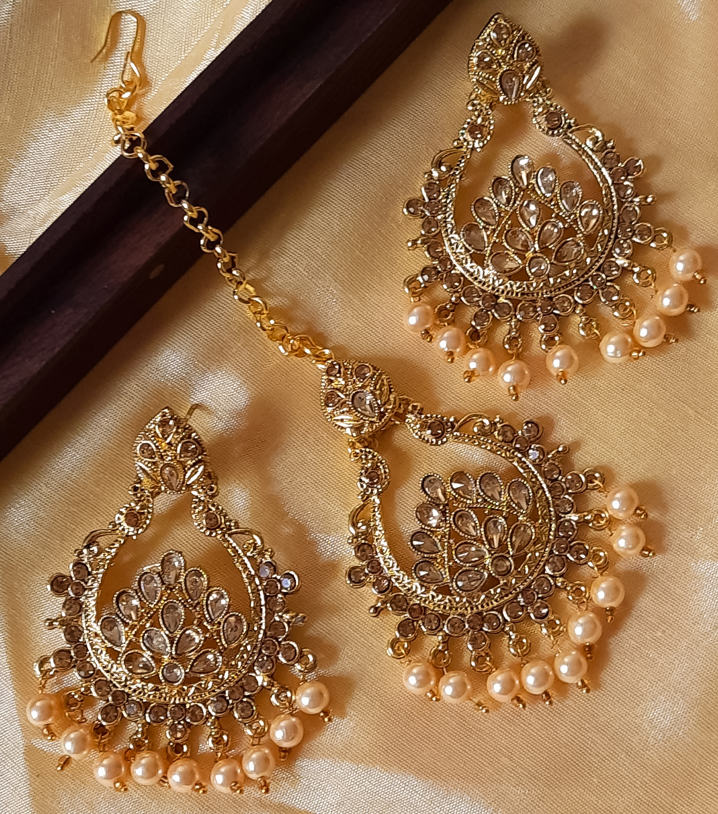 Bollywood Style Gold Plated Indian Jewelry Kundan Mangtika, Jhumka Earrings  Set | eBay