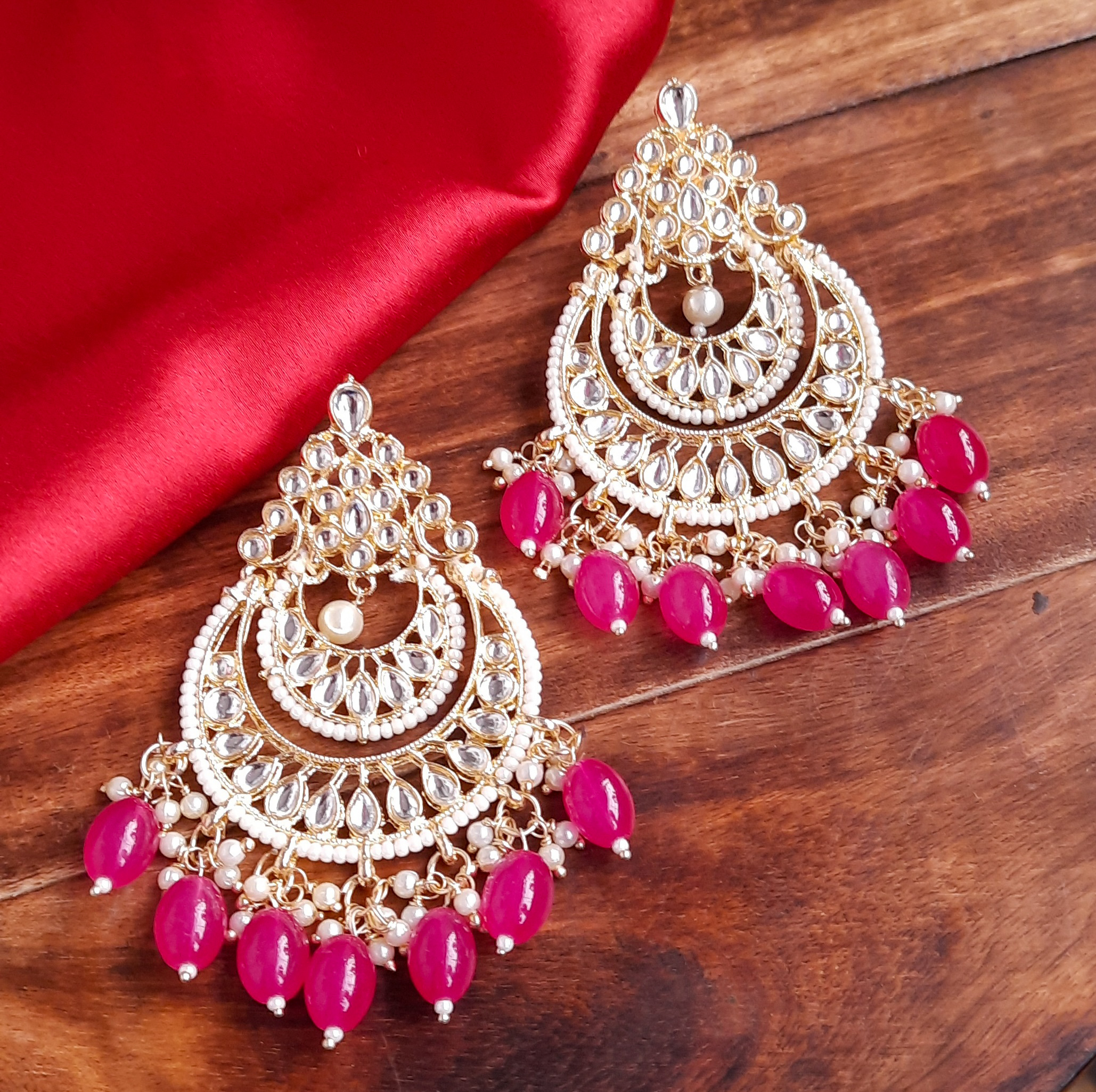 De-Ultimate Combo of Rose Gold and Magenta Color Latest Collection Design  Jarkan Jhumka and Dangler