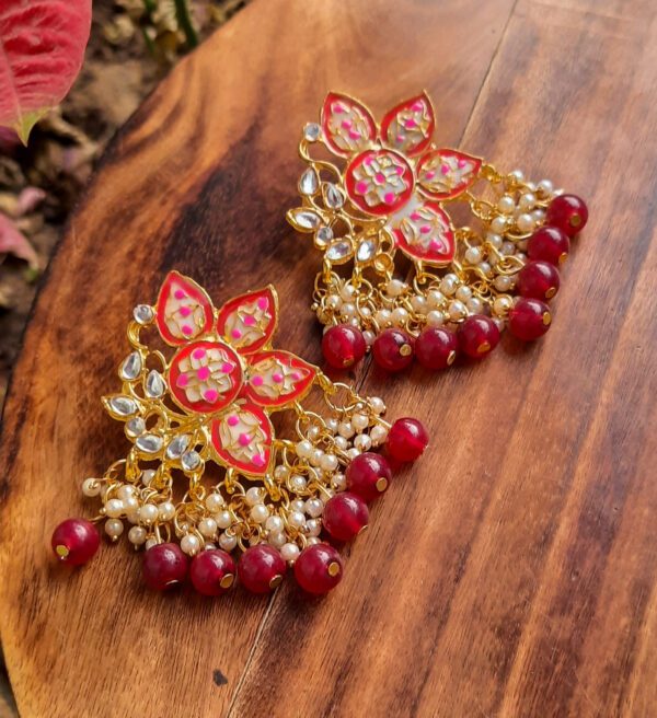 Meena Red Kundan Earrings – TJORI