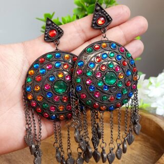 Stonework dhabri Earrings, Black, Multicolor