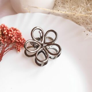 Floral Metal Clutcher, Black