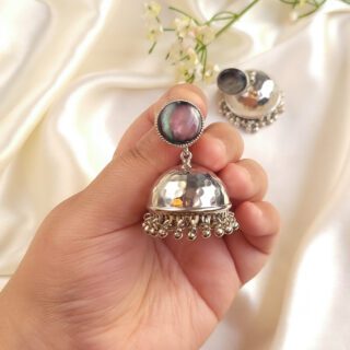 Kanak Jhumka Earrings, Silver, Black