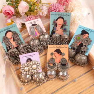 Floral Jhumka Combo, Silver, Antique Black, Multi