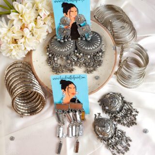 Ojal Combo, Pack of 5 Jhumka & Bangles Combo, Silver