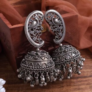 Panchi Ghughuru Jhumka Earrings, Matt Black