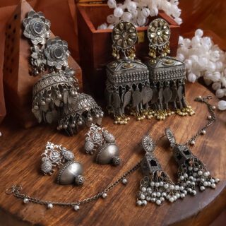 Radha Combo, Pack of 4 Earrings, Antique silver