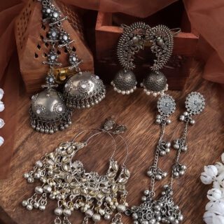 Pack of 4 Jhumkas, Panchi Turvi Combo, Silver
