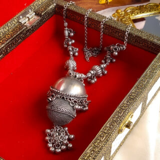 Long Ghughuru Necklace, Antique Silver